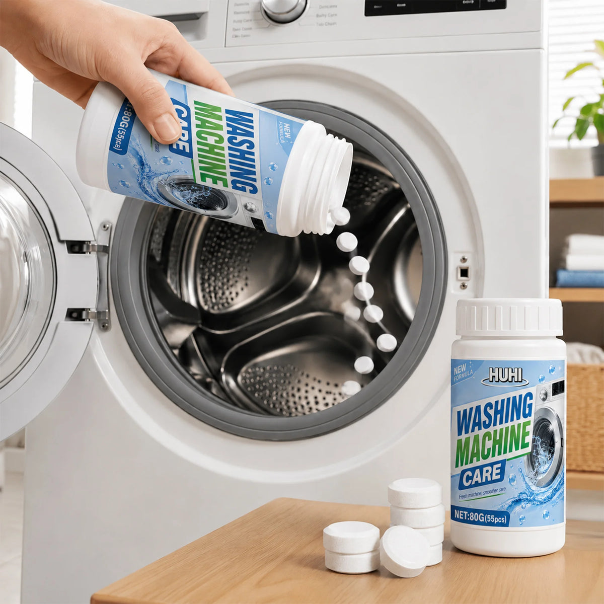 55Pcs Multi-use Appliance Effervescent Tablets. Cleans Washer Drums & Pipes, Eliminates Grime & Odors for Daily Maintenance.