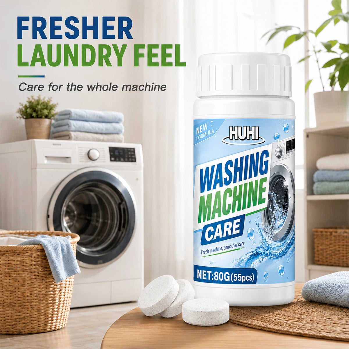 55Pcs Multi-use Appliance Effervescent Tablets. Cleans Washer Drums &amp; Pipes, Eliminates Grime &amp; Odors for Daily Maintenance.