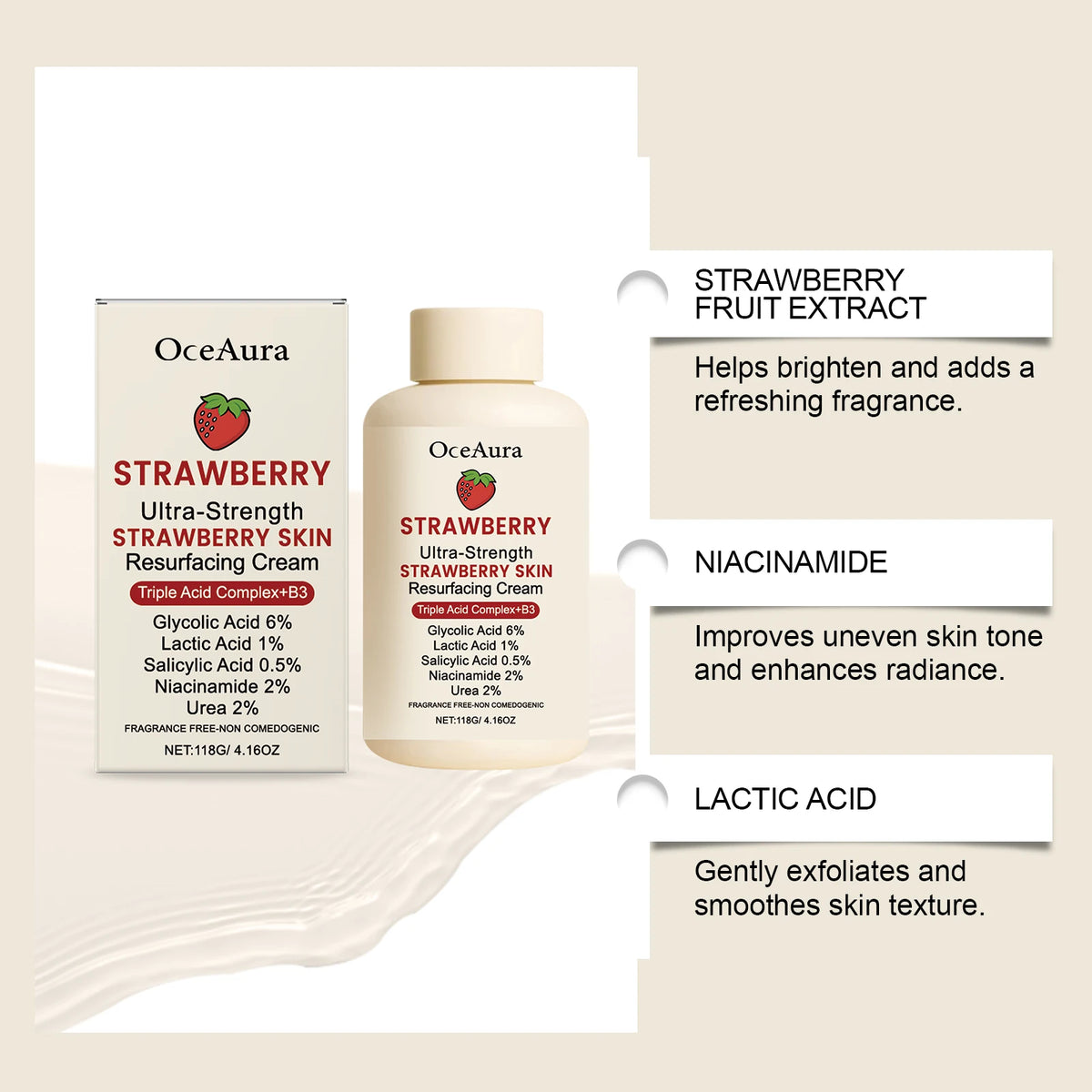 Strawberry Glow Body Cream with Niacinamide Salicylic Acid Exfoliating Moisturizer Smooth Skin Non Greasy Hydrating Holiday Gift