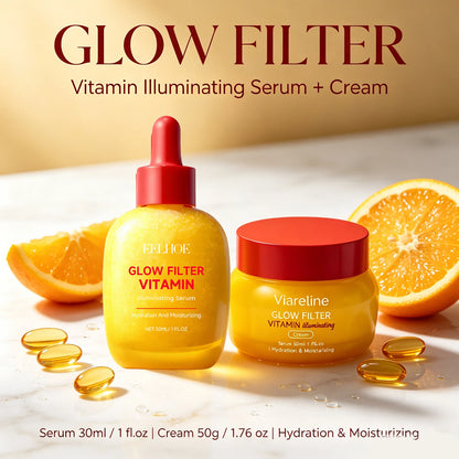 Glow Filter Vitamin Illuminating Serum &amp; Cream Set 30ml Serum + 50g Cream, Brightening &amp; Hydrating Duo for Radiant, Glowing Skin