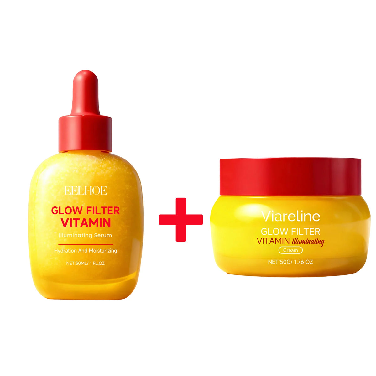 Glow Filter Vitamin Illuminating Serum &amp; Cream Set 30ml Serum + 50g Cream, Brightening &amp; Hydrating Duo for Radiant, Glowing Skin