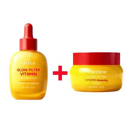 Glow Filter Vitamin Illuminating Serum &amp; Cream Set 30ml Serum + 50g Cream, Brightening &amp; Hydrating Duo for Radiant, Glowing Skin