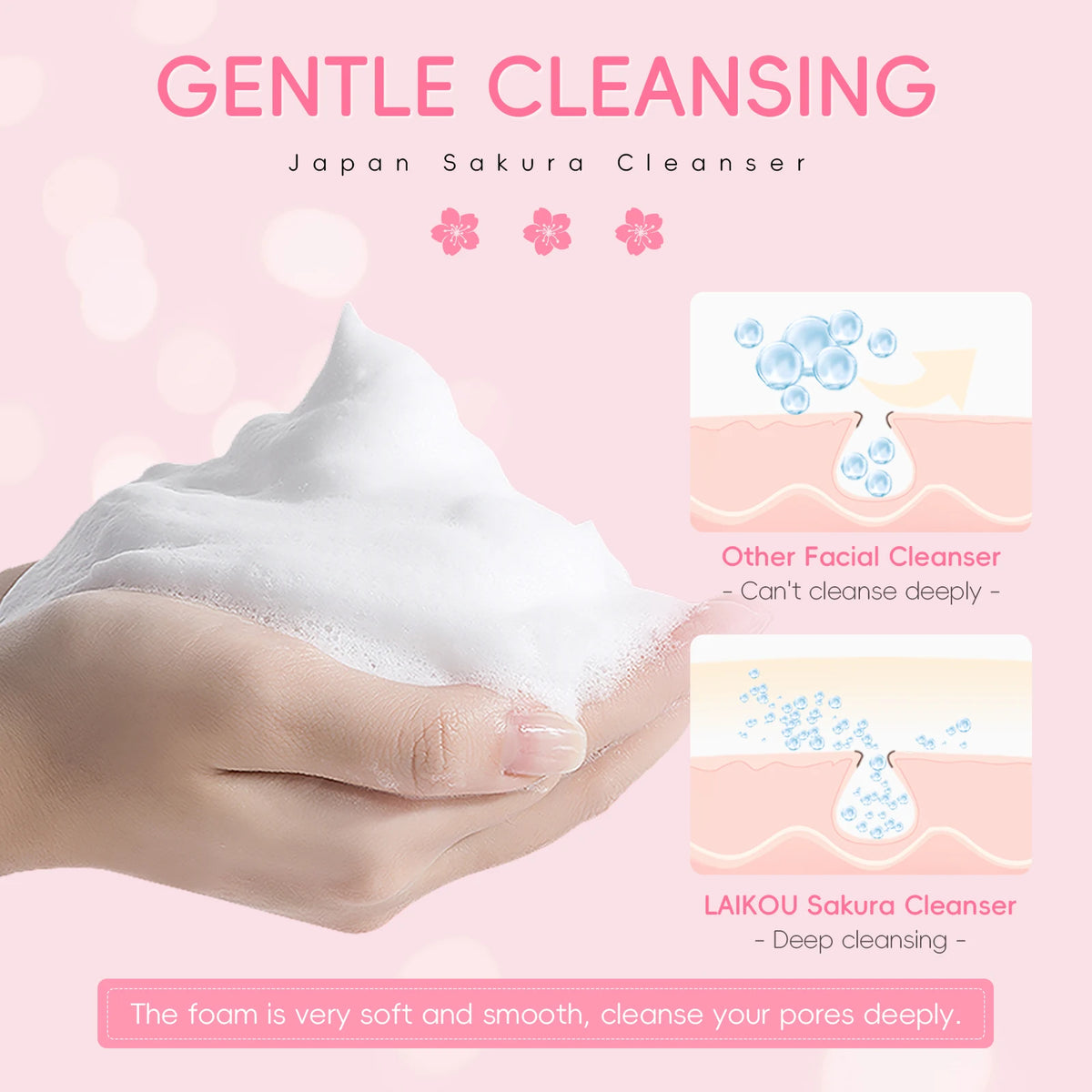 2 PCS LAIKOU Japan Sakura Cleanser 50g Deep Cleansing Soften Skin Moisturizing Gentle Facial Wash