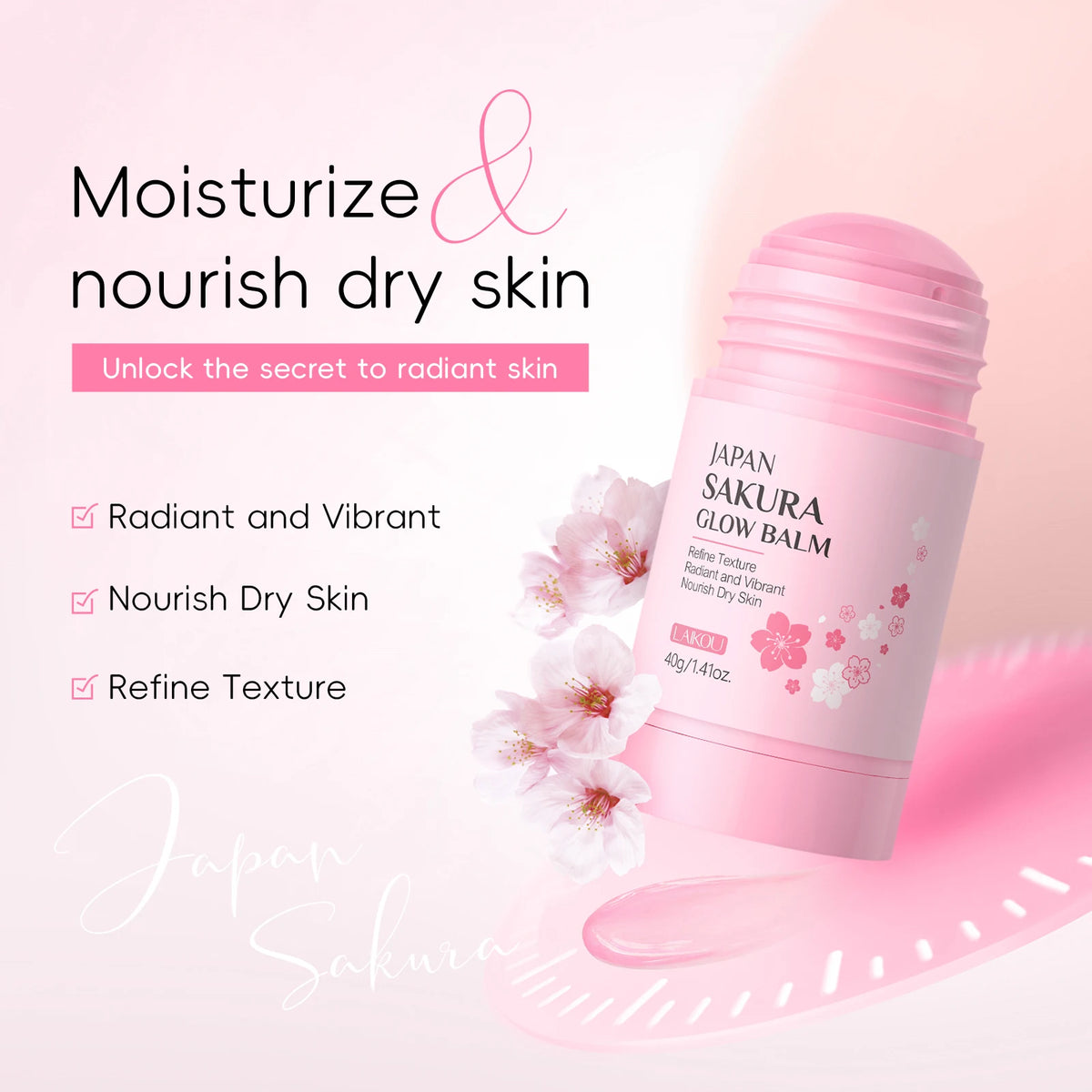 LAIKOU Japan Sakura Glow Balm 40g Nourishing Refining Radiant Skin Moisturizing Stick Balm