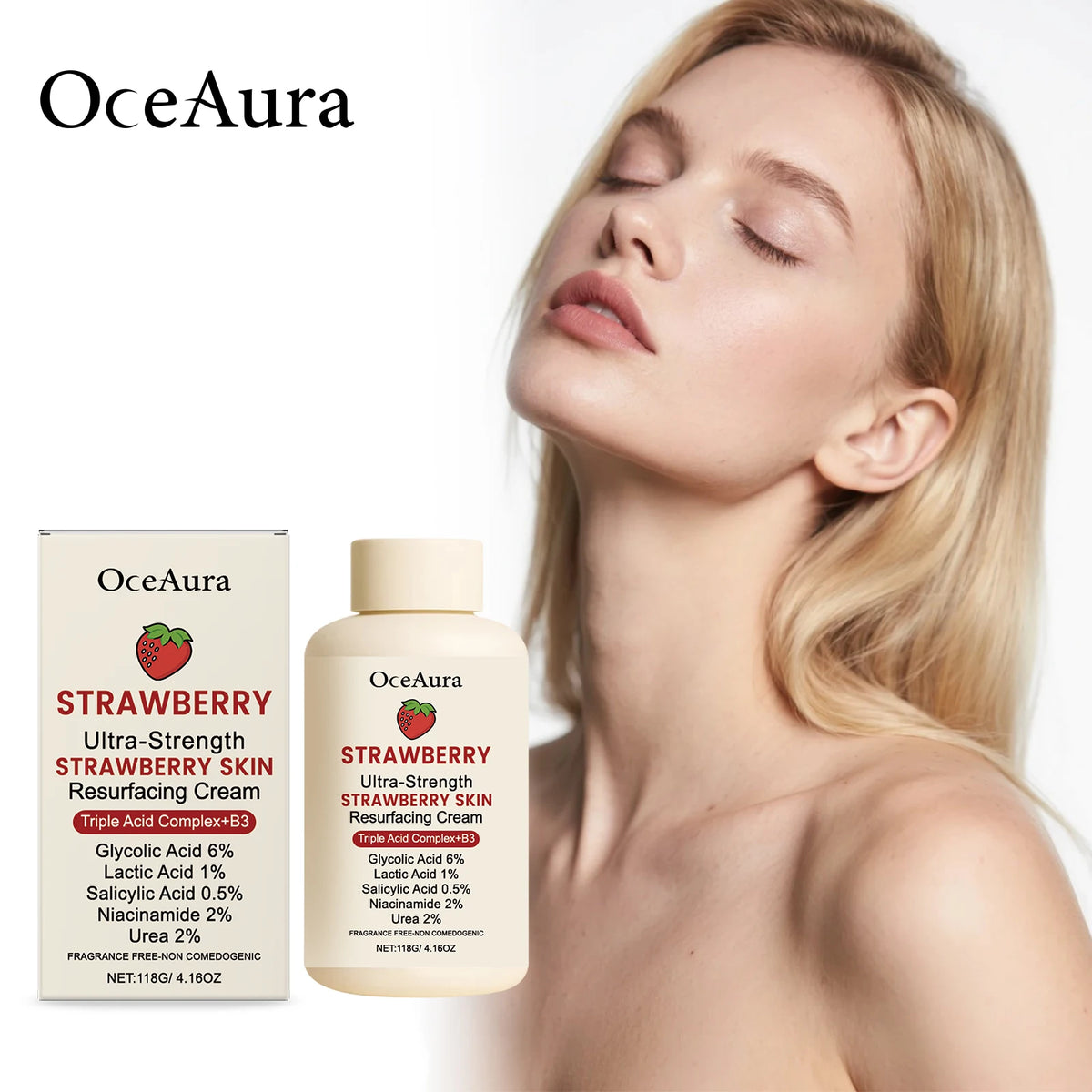 Strawberry Glow Body Cream with Niacinamide Salicylic Acid Exfoliating Moisturizer Smooth Skin Non Greasy Hydrating Holiday Gift
