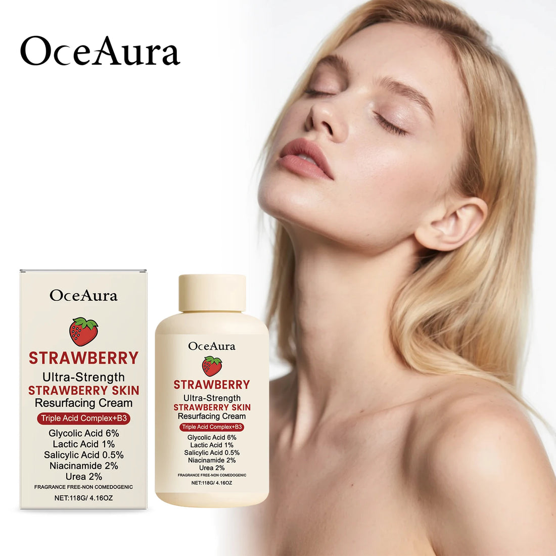 Strawberry Glow Body Cream with Niacinamide Salicylic Acid Exfoliating Moisturizer Smooth Skin Non Greasy Hydrating Holiday Gift