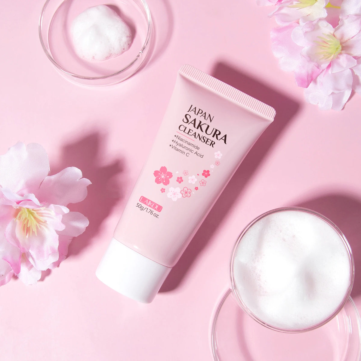 2 PCS LAIKOU Japan Sakura Cleanser 50g Deep Cleansing Soften Skin Moisturizing Gentle Facial Wash