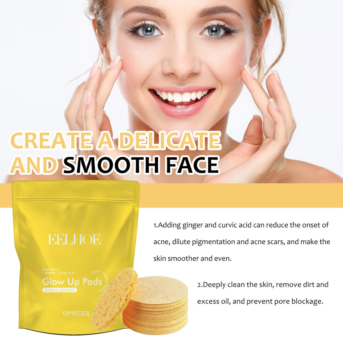 Turmeric Cleansing Pad Deeply Cleanses Skin, Removes Dirt, Controls Oil and Softens Exfoliated, Tender Skin