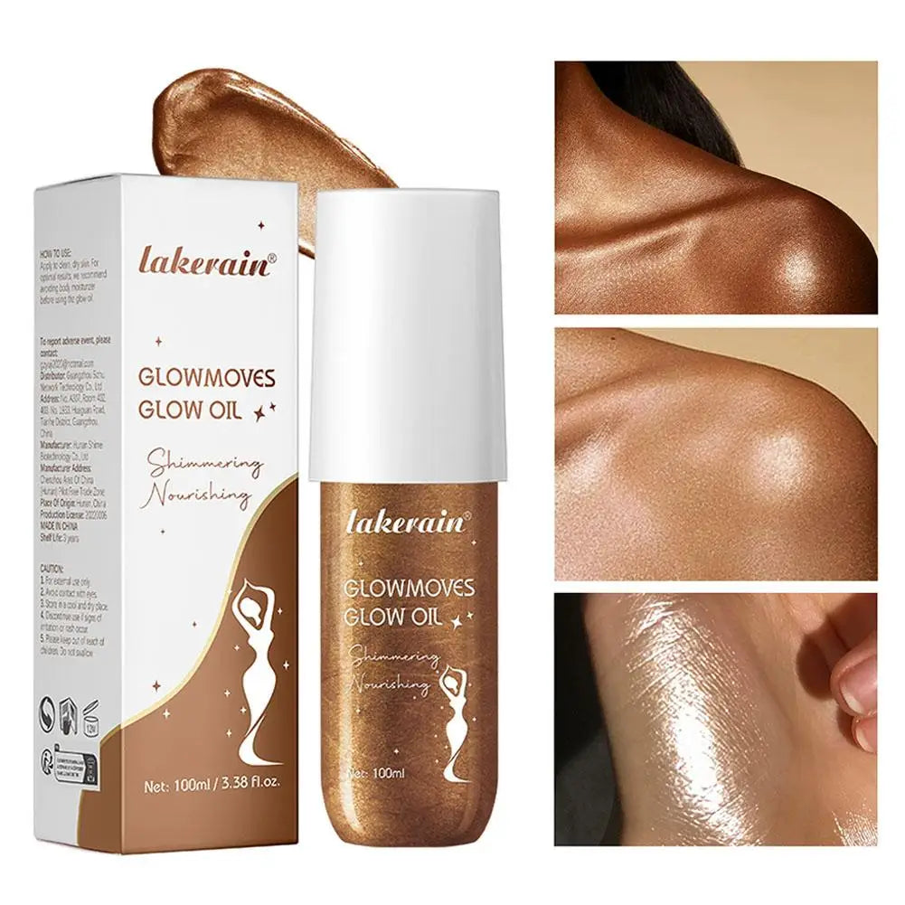 Lakerain Glowmotions Glow Body Oil 100ml Long Lasting Hydrating Shimmer Bronze Non-Greasy Summer Body Care Glow Oil Makeup