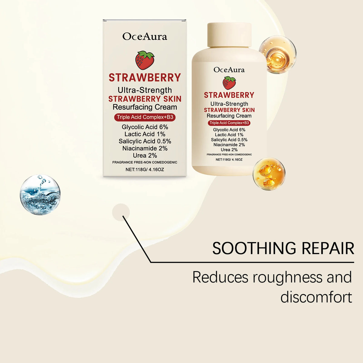 Strawberry Glow Body Cream with Niacinamide Salicylic Acid Exfoliating Moisturizer Smooth Skin Non Greasy Hydrating Holiday Gift