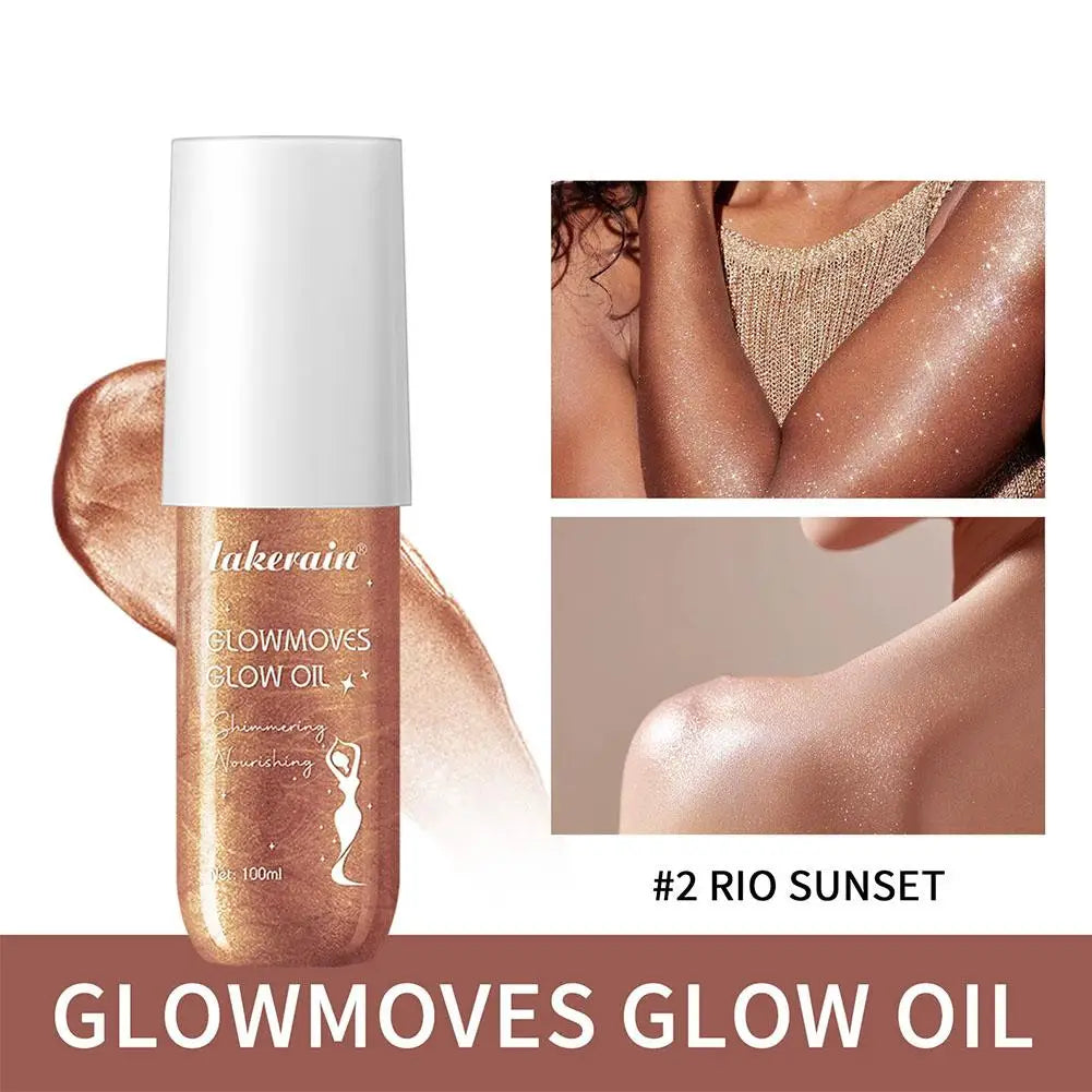 Lakerain Glowmotions Glow Body Oil 100ml Long Lasting Hydrating Shimmer Bronze Non-Greasy Summer Body Care Glow Oil Makeup