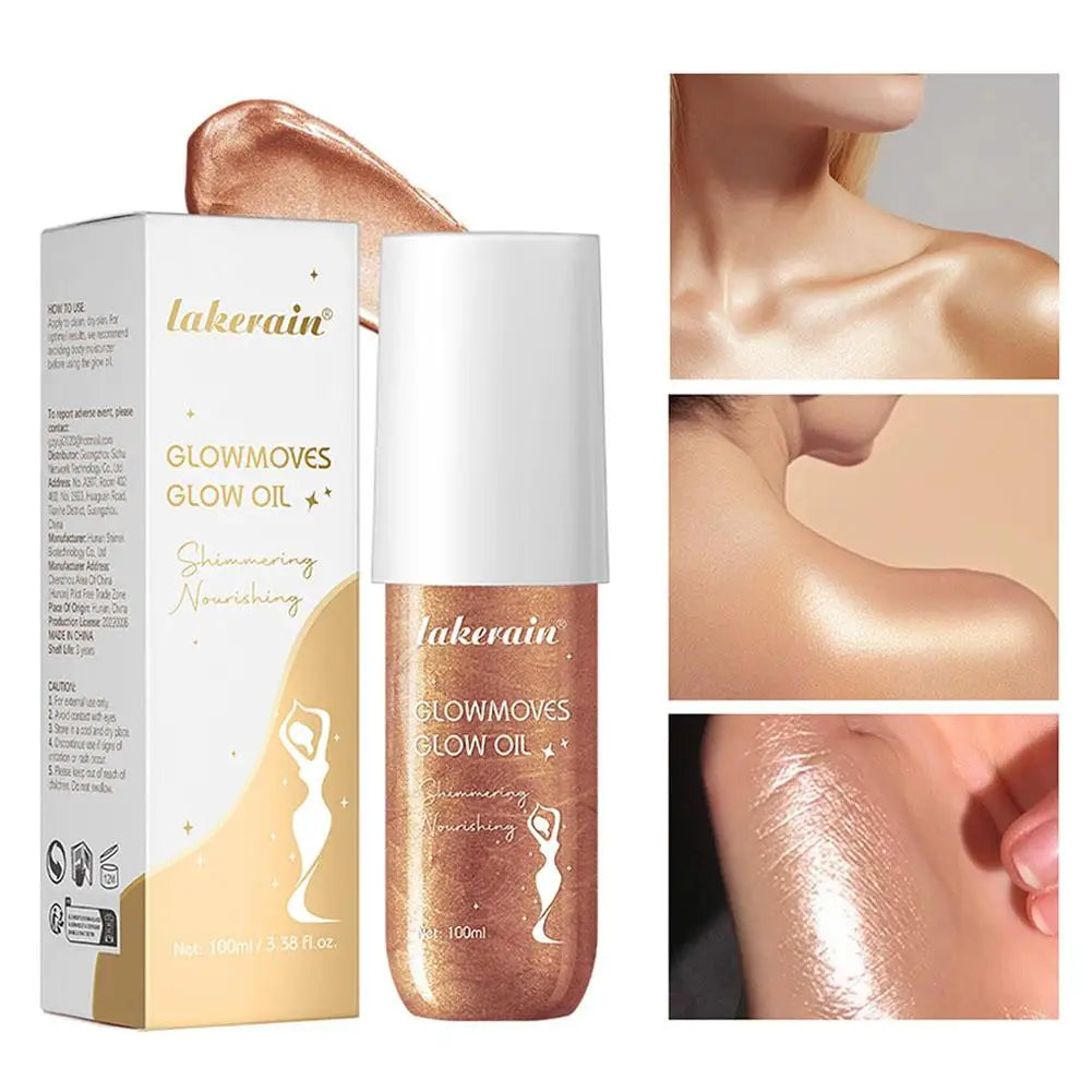 Lakerain Glowmotions Glow Body Oil 100ml Long Lasting Hydrating Shimmer Bronze Non-Greasy Summer Body Care Glow Oil Makeup