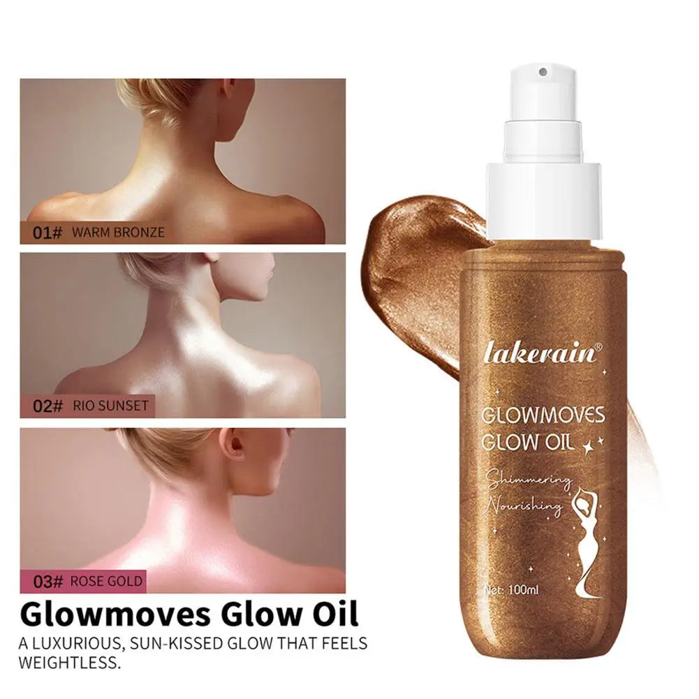 Lakerain Glowmotions Glow Body Oil 100ml Long Lasting Hydrating Shimmer Bronze Non-Greasy Summer Body Care Glow Oil Makeup
